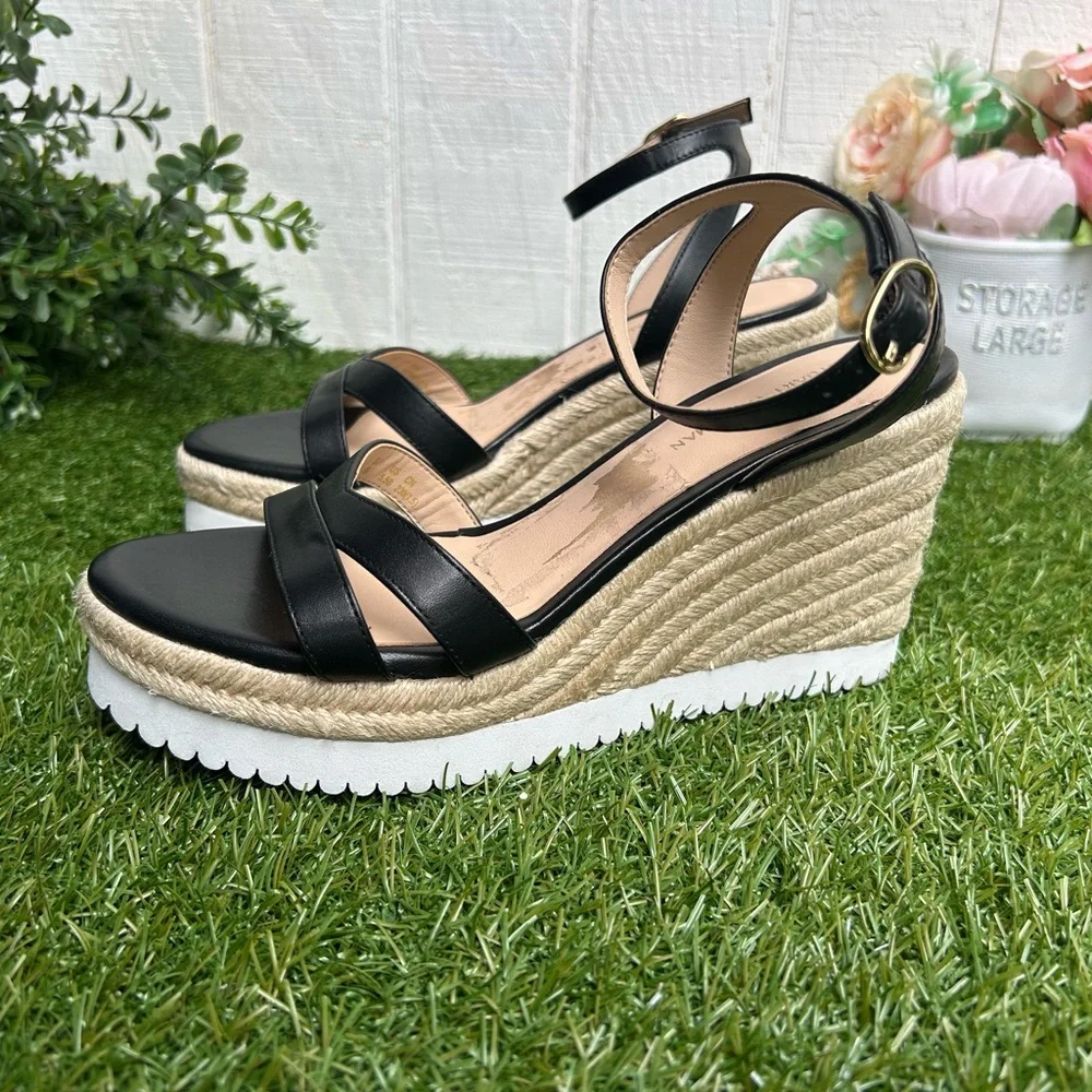 Stuart Weitzman Catlina Leather Wedge Sandals color: black size 5.5 new
